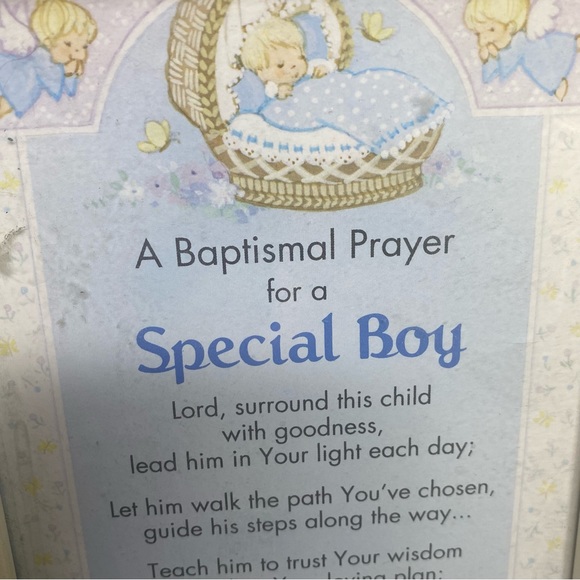 Baby Boy Baptismal Prayer Framed 8” x 6” Photo & Mini Ceramic Baby Boy Booties - Picture 3 of 10